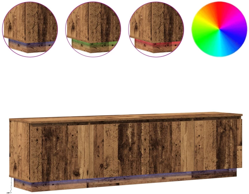 vidaXL Κουτί τηλεόρασης με LED Παλιό Ξύλο 180x38x49 εκ Επεξεργασμένο Ξύλο
