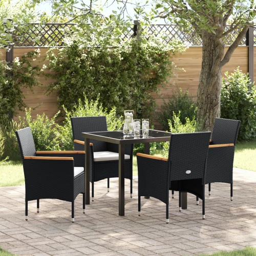 vidaXL Σετ κήπου 5 κομματιών Μαύρο Poly Rattan