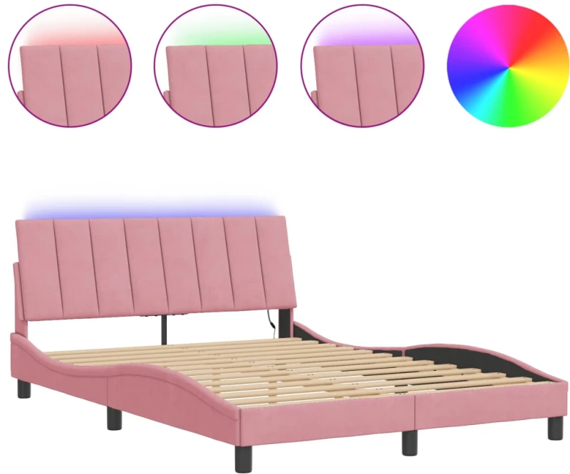 vidaXL Πλαίσιο Κρεβατιού με LED Ροζ 140x200 εκ. Βελούδινο