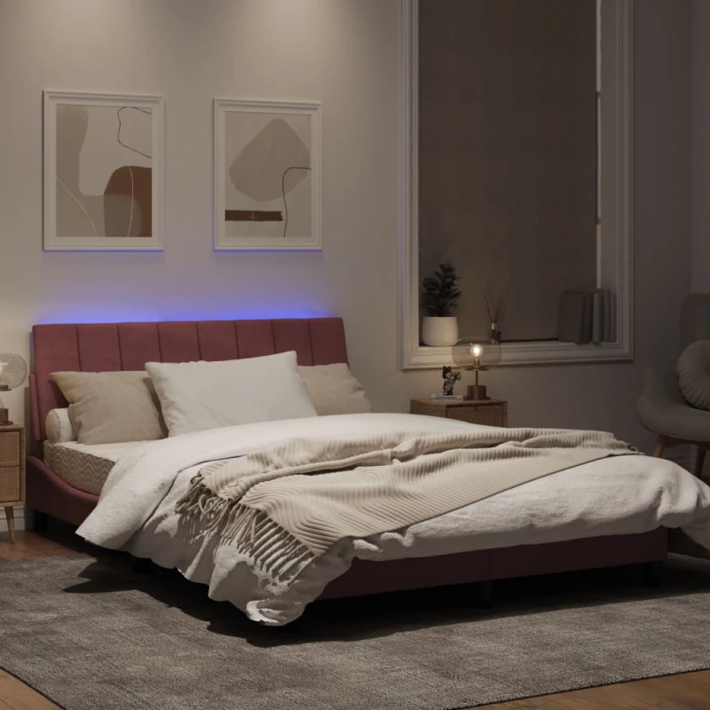vidaXL Πλαίσιο Κρεβατιού με LED Ροζ 140x200 εκ. Βελούδινο