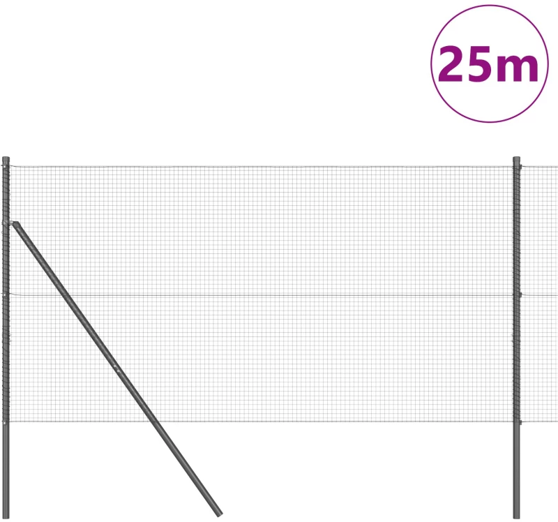 vidaXL Συρμάτινη Περίφραξη με 13 Στύλους Γκρι 1.2x25 m Ατσάλι