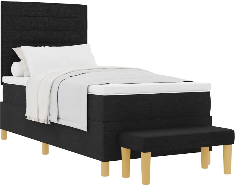vidaXL Κρεβάτι Βάσης με Στρώμα & Πάγκο Μαύρο 80x200 cm Ύφασμα