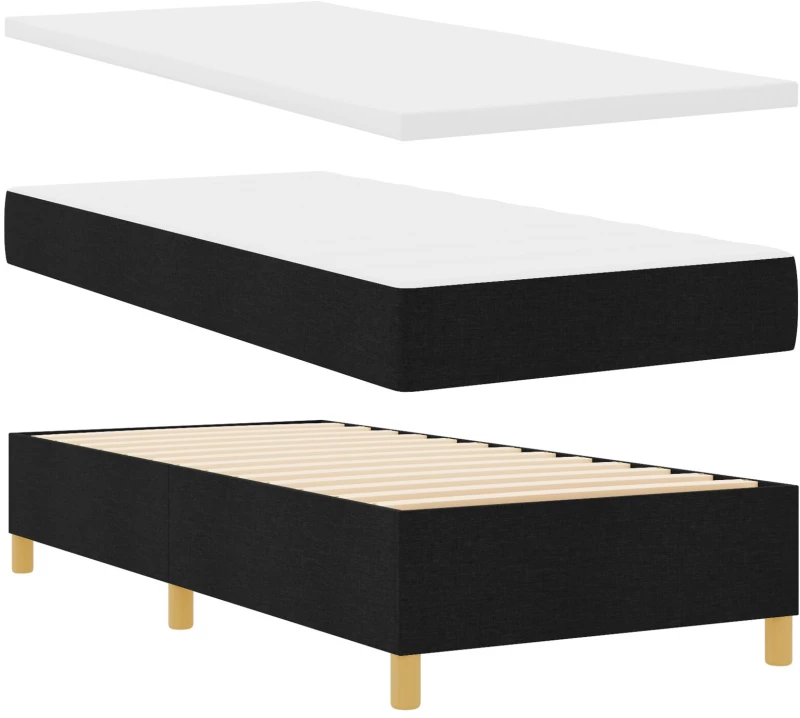 vidaXL Κρεβάτι Βάσης με Στρώμα & Πάγκο Μαύρο 80x200 cm Ύφασμα