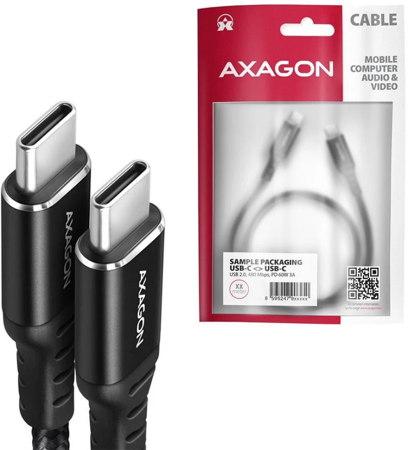 CABLE USB-C TO USB-C 1.5M 60W/HQ BLACK BUCM-CM15AB AXAGON
