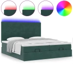 vidaXL Οθωμανικό κρεβάτι με στρώματα & LEDs Σκούρο πράσινο Βελούδο