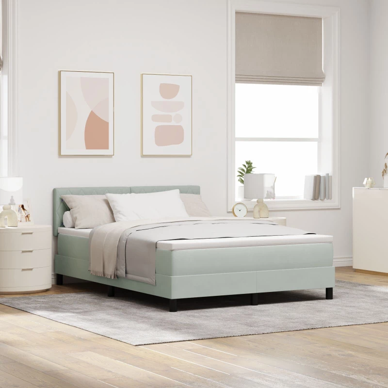 Κρεβάτι Box Spring με Στρώμα vidaXL Ανοιχτό Γκρι 140x200 εκ Βελούδινο