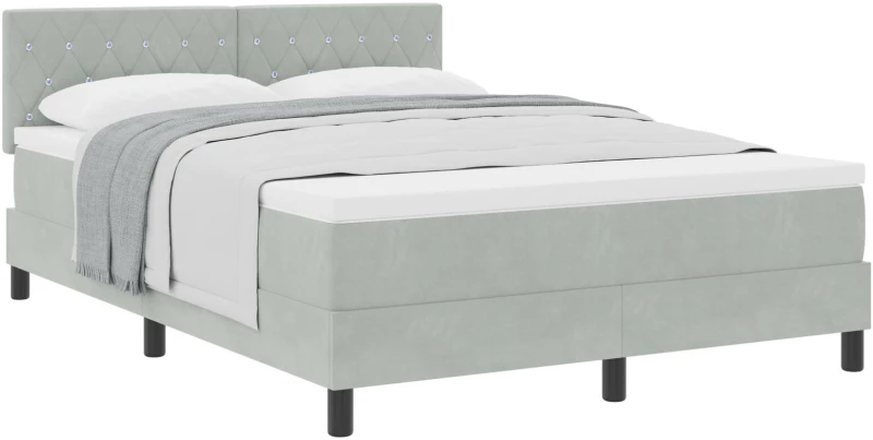 Κρεβάτι Box Spring με Στρώμα vidaXL Ανοιχτό Γκρι 140x200 εκ Βελούδινο