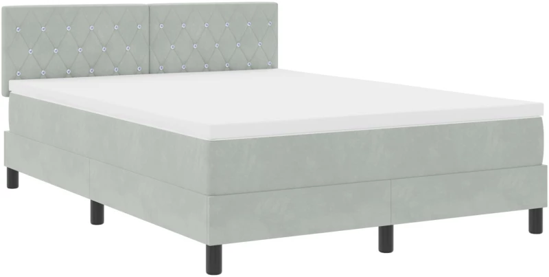 Κρεβάτι Box Spring με Στρώμα vidaXL Ανοιχτό Γκρι 140x200 εκ Βελούδινο