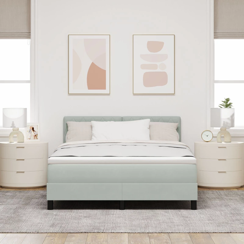 Κρεβάτι Box Spring με Στρώμα vidaXL Ανοιχτό Γκρι 140x200 εκ Βελούδινο