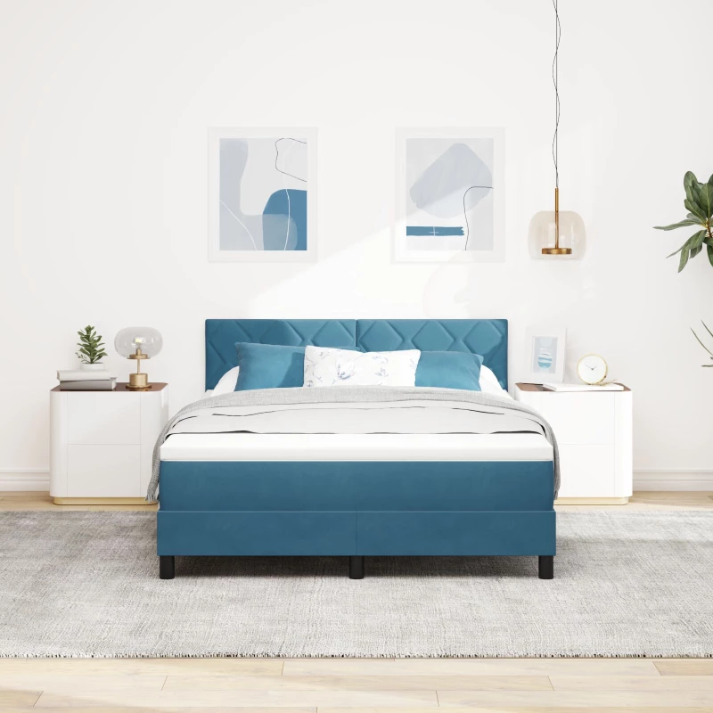 κρεβάτι box spring με στρώμα vidaXL σκούρο μπλε 140x190 εκ. βελούδο