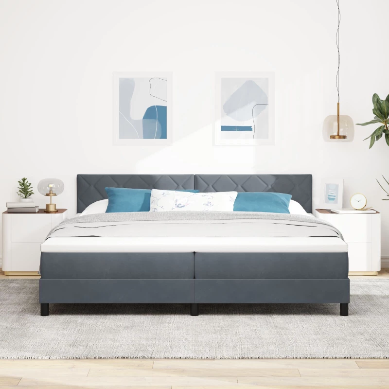 Κρεβάτι Box Spring vidaXL με Στρώμα Σκούρο Γκρι 200x200 εκ. Βελούδο