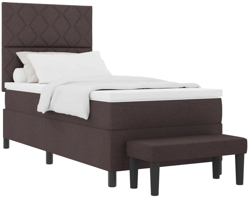 vidaXL Κρεβάτι Box Spring με Στρώμα & Πάγκο Σκούρο Καφέ 90x200 εκ. Ύφασμα