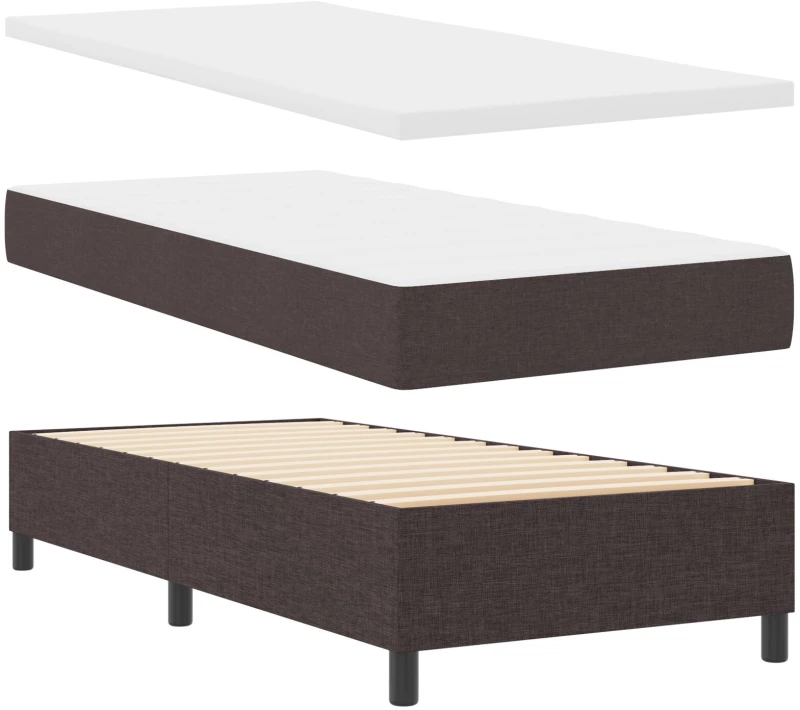 vidaXL Κρεβάτι Box Spring με Στρώμα & Πάγκο Σκούρο Καφέ 90x200 εκ. Ύφασμα