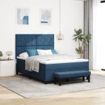 vidaXL Κρεβάτι με Βάση και Στρώμα & Πάγκο Μπλε 140x200 εκ. Ύφασμα