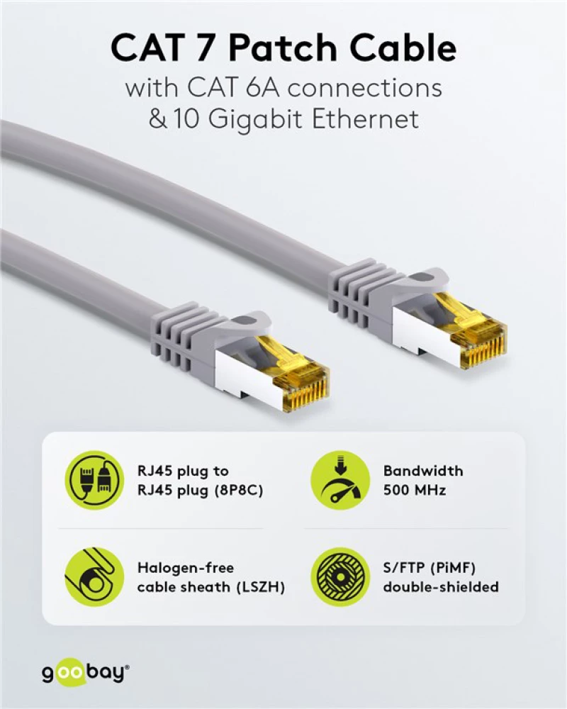 GOOBAY καλώδιο δικτύου 91621, CAT 7 S/FTP, copper, 500MHz, 5m, γκρι