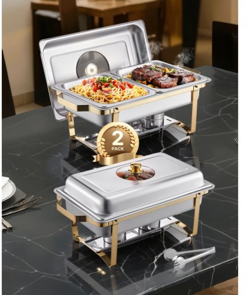 VEVOR 4 Qt 2 Pack Rectangle Chafing Dish Buffet Set Halfsize Pan Stainless Steel