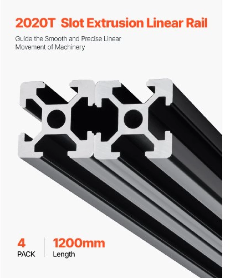 VEVOR 4PCS 47.2 in (1200mm) T Slot 2020 Aluminum Extrusion Anodized Linear Rail