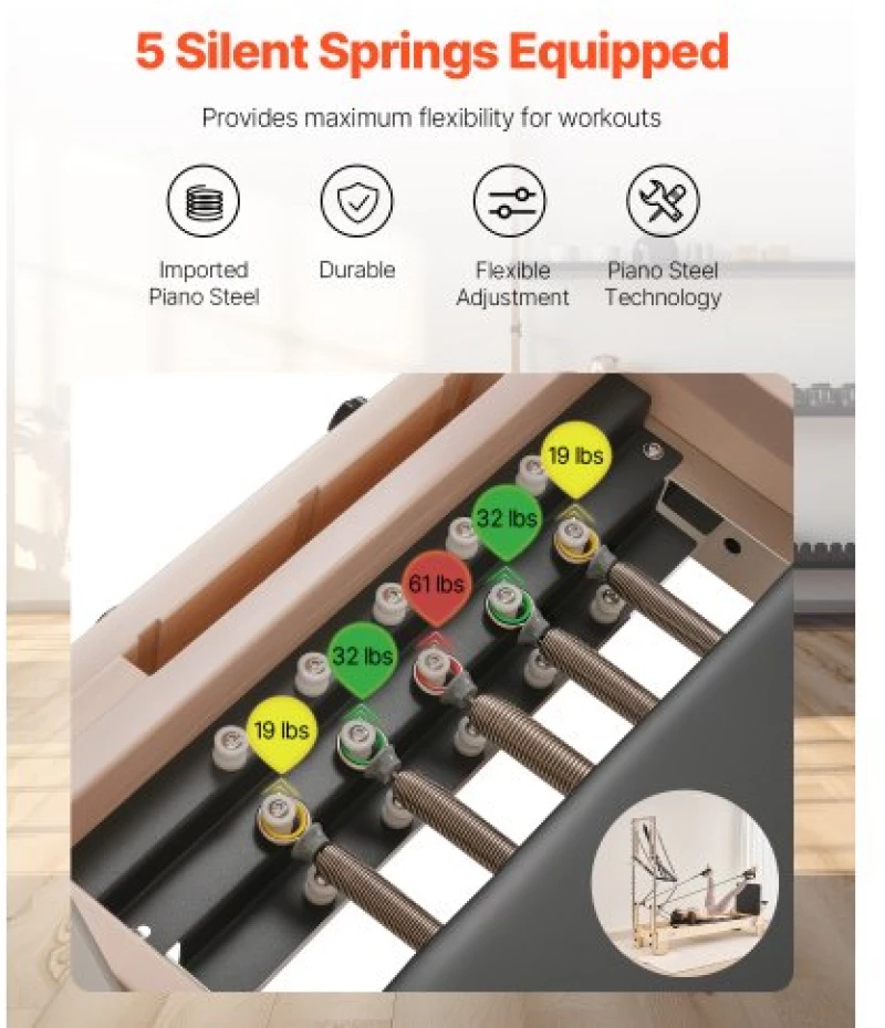 VEVOR Pilates Reformer Wood Pilates Machine Home Gym Workout Equipment