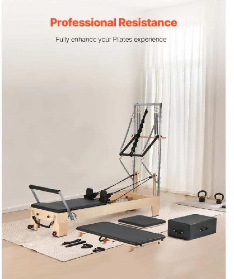 VEVOR Pilates Reformer Wood Pilates Machine Home Gym Workout Equipment