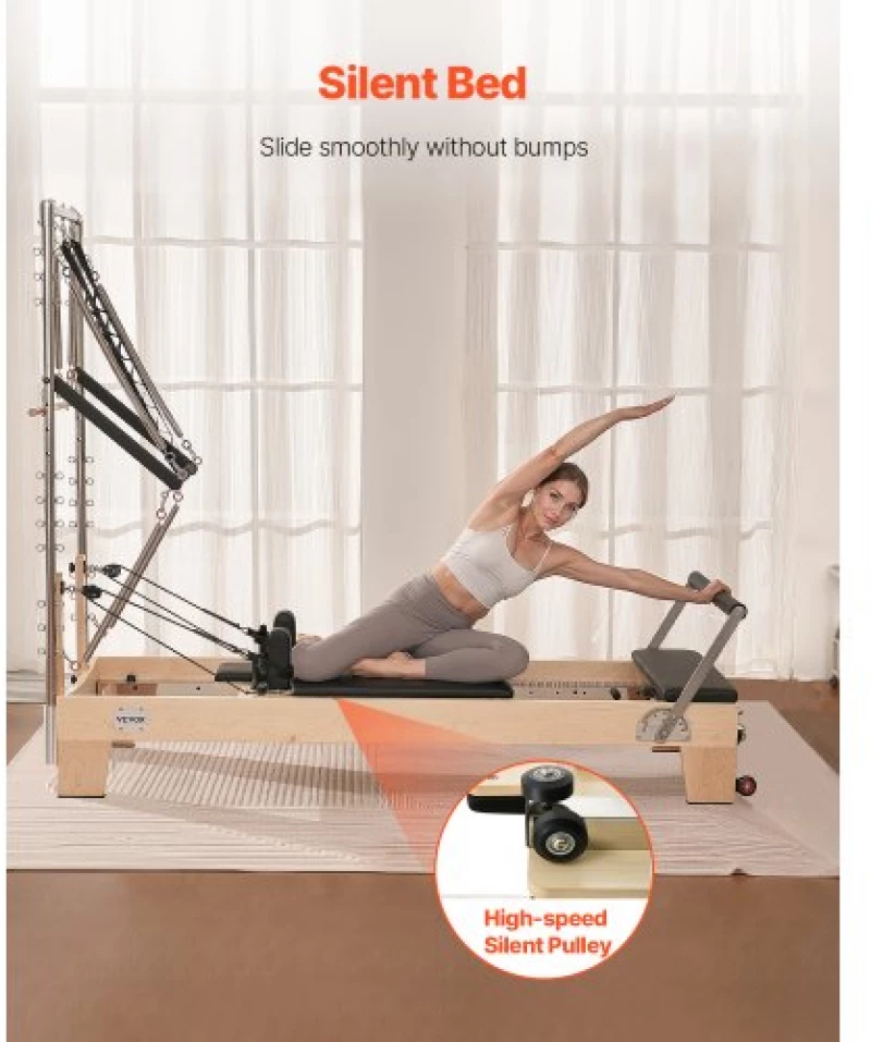 VEVOR Pilates Reformer Wood Pilates Machine Home Gym Workout Equipment
