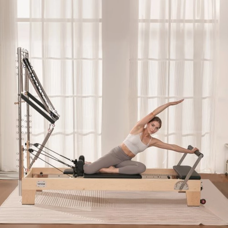 VEVOR Pilates Reformer Wood Pilates Machine Home Gym Workout Equipment