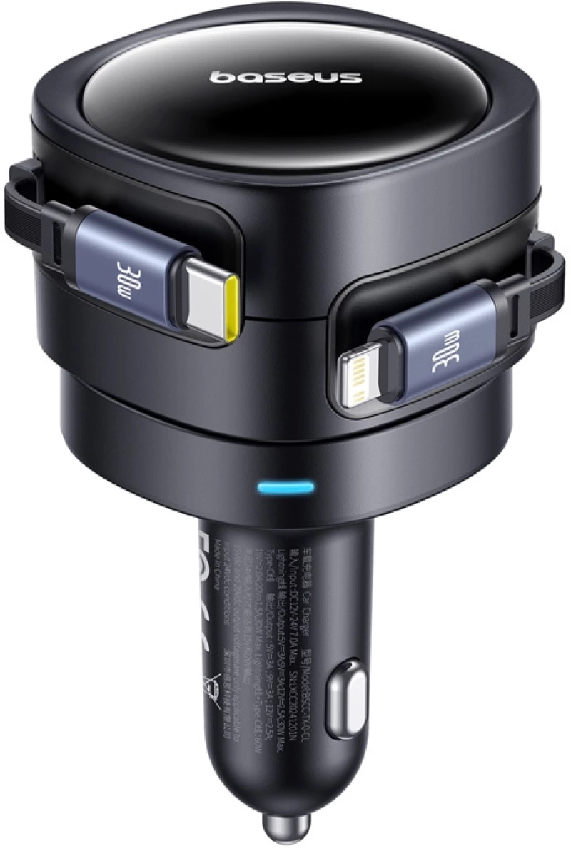 Baseus Enjoyment Max φορτιστής αυτοκινήτου με καλώδια USB-C+Lightning 60W Μαύρο