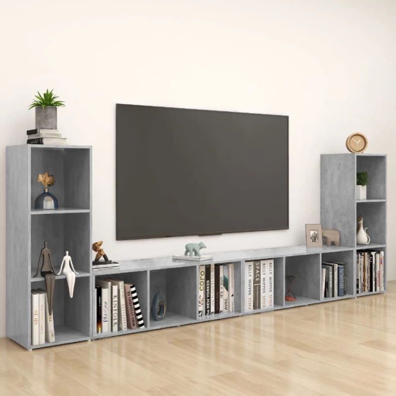vidaXL Έπιπλα Τηλεόρασης 4 τεμ. Γκρι Σκυρ. 107x35x37 εκ. Μοριοσανίδα