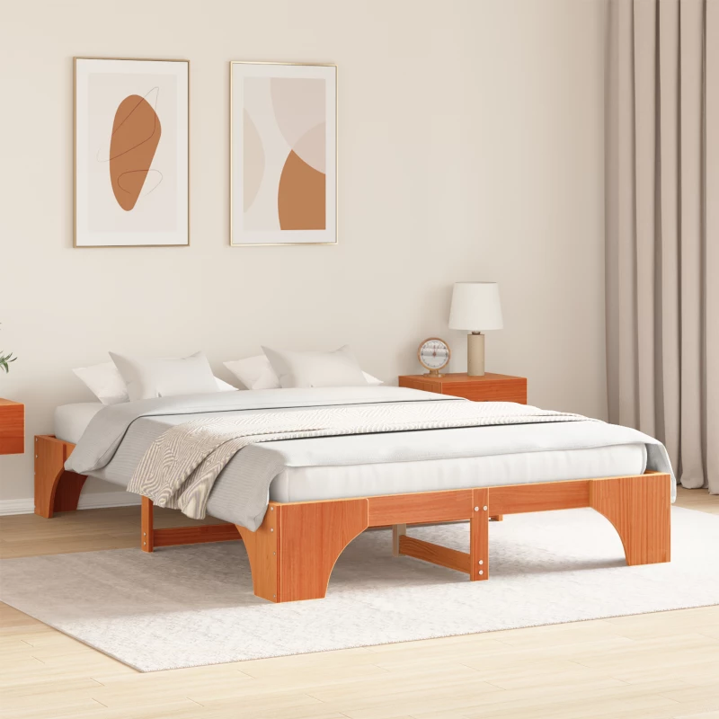 vidaXL Κρεβάτι Καφέ κερωμένο Στερεό ξύλο 140 x 200 cm Σταθερό
