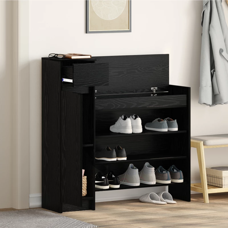 vidaXL ντουλάπι παπουτσιών Μαύρος Δρυς 100.5x28x100 cm από επεξεργασμένο ξύλο
