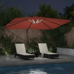 vidaXL Ομπρέλα Ρόμα Βραχίονα με LED Τερρακώτα 352x251x265 cm Αλουμίνιο