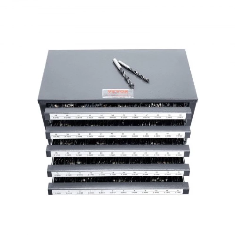 VEVOR Drill Bit Dispenser Cabinet, Five-Drawer Drill Bit Organizer Cabinet for #1 to #60 Steel Drill Dispenser Organizer Cabinet with Labels, Stackable Drill Dispenser for Drill Bit Storage