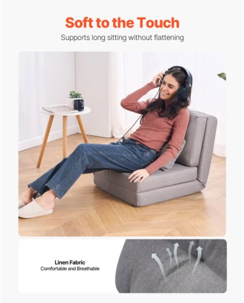 VEVOR Convertible Flip Chair with 5 Adjustable Position Floor Lazy Sofa Gray