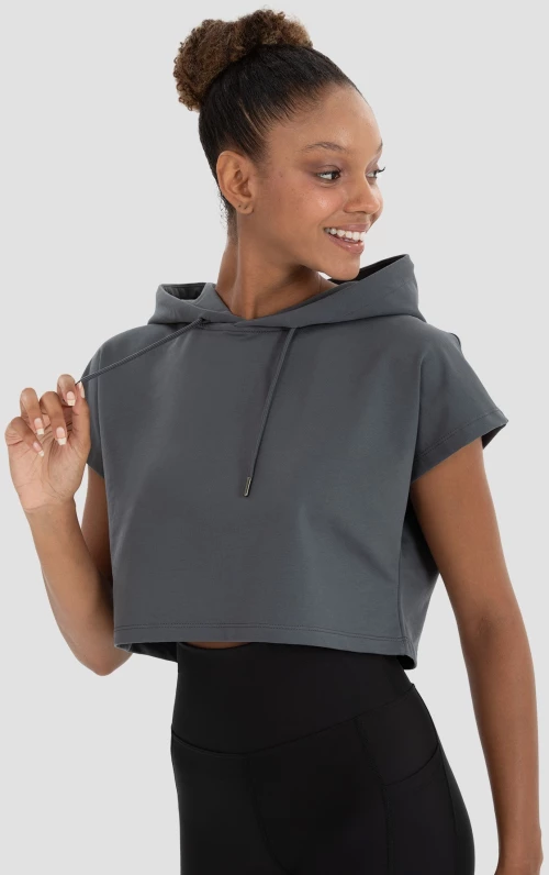Γυναικείο Αθλητικό Φούτερ Κοντό Oversized Dark Grey
