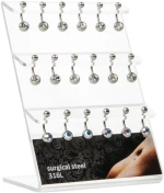 Σκουλαρίκι αφαλού Stainless Steel με στρας λευκό & ΑΒ