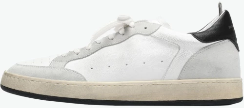 Officine Creative White Grey Leather and Suede Low Top Sneakers