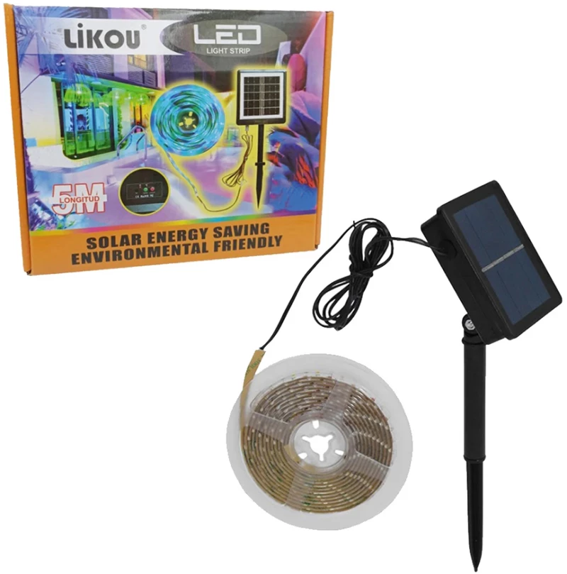 Αδιάβροχη Πολύχρωμη Ταινία LED 5m RGB με Ηλιακό Πάνελ 50030 OEM