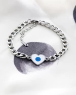 Βραχιόλι αλυσίδα ασημί καρδιά λευκή Stainless Steel ΦΝ-5637-2