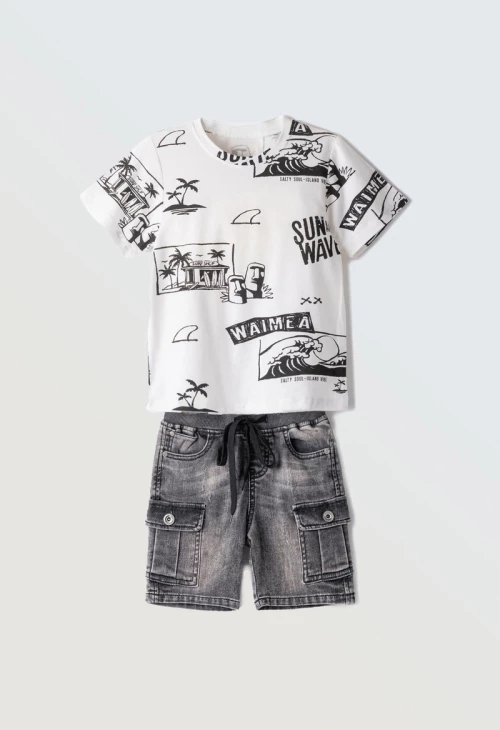 Hashtag Παιδικό Σετ Βερμούδα Denim , Γκρί