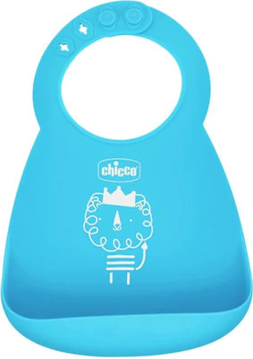 Chicco Αδιάβροχη Σαλιάρα Σιλικόνης Σιέλ