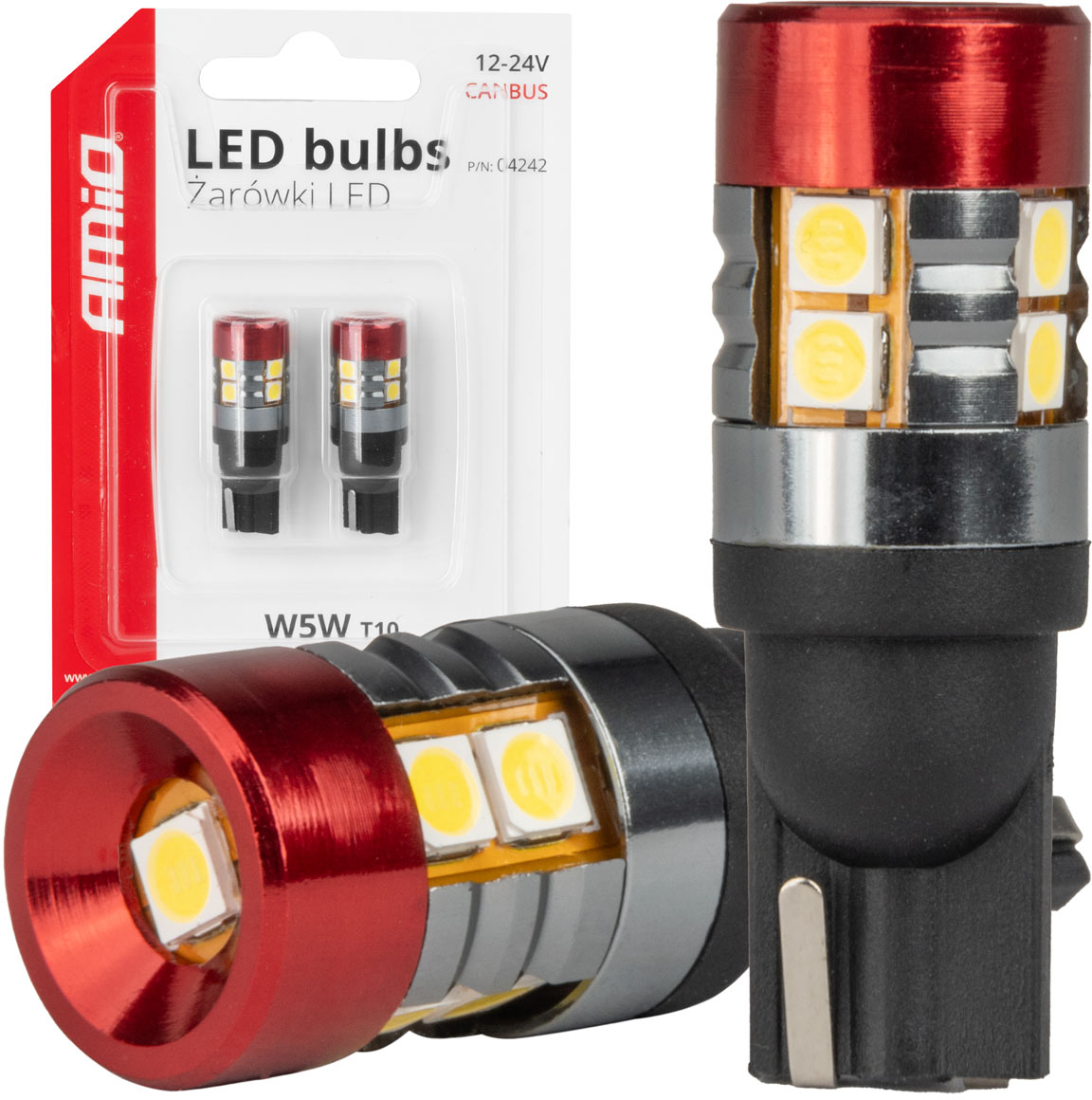 AMIO ΛΑΜΠΑΚΙΑ LED T10 W5W 12V/24V LED CAN-BUS 9xSMD 3030 ΛΕΥΚΟ ΦΩΣ 5.500K (ΣΕ ΧΡΩΜΑ ΚΟΚΚΙΝΟ-ΜΑΥΡΟ) AMIO - 2 ΤΕΜ. 04242/AM