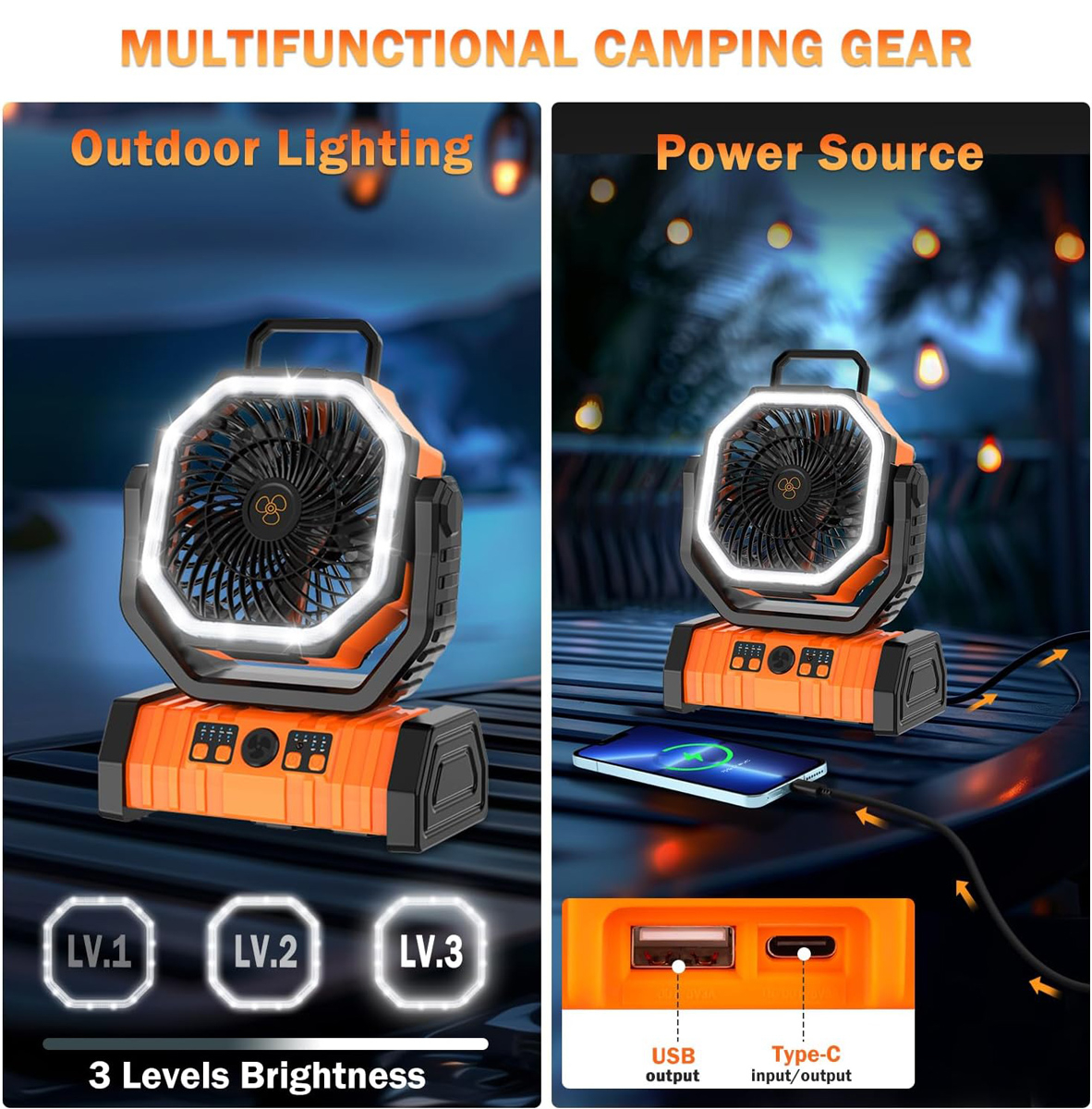 POWERTECH φορητός ανεμιστήρας PT-1430 με χειριστήριο, 20000mAh, πορτοκαλί