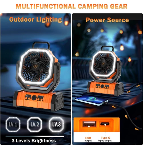 POWERTECH φορητός ανεμιστήρας PT-1430 με χειριστήριο, 20000mAh, πορτοκαλί