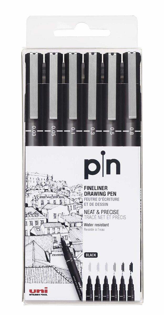 Σετ Μαρκαδόροι Uni-Ball PIN-200(S) Μαύρο Πολύχρωμο 6 Τεμάχια