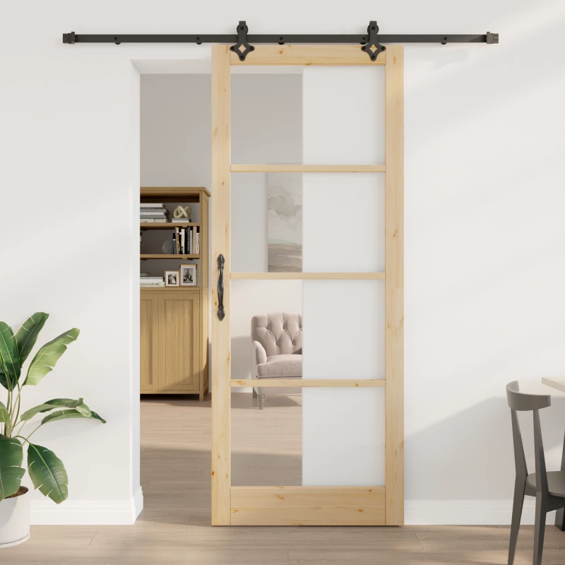 Συρόμενη Πόρτα vidaXL με Σετ Υλικών 93x232 εκ Στερεό Ξύλο Πεύκου