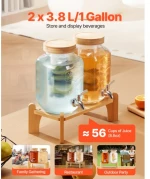VEVOR Drink Dispenser 3.8L Beverage Dispenser for Parties Glass with Stand 2PCS