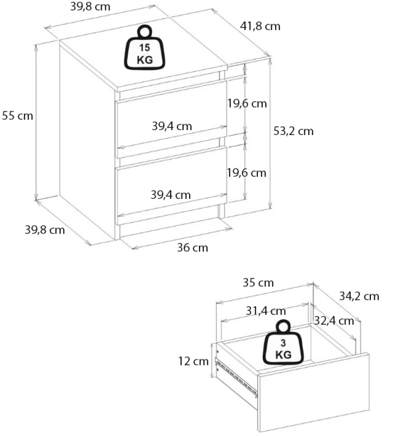 Κομοδίνο Breve Megapap χρώμα καρυδί 39,8x41,8x55εκ.