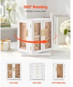 VEVOR Jewelry Box 360° Rotating Jewelry Organizer with 5 Spacious Drawers White