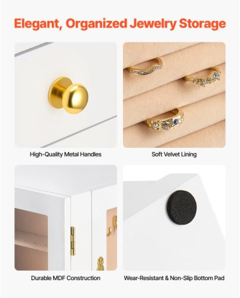 VEVOR Jewelry Box 360° Rotating Jewelry Organizer with 5 Spacious Drawers White