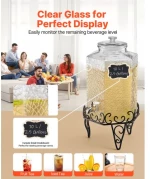 VEVOR Drink Dispenser 10L Beverage Dispenser for Parties Glass with Stand