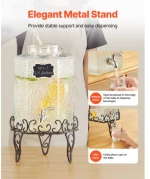 VEVOR Drink Dispenser 10L Beverage Dispenser for Parties Glass with Stand